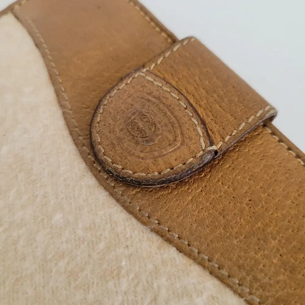 Vintage‎ Gucci Bi-Fold Wallet Tan Leather & Canvas Made in Italy Snap Closure